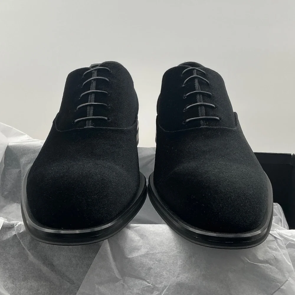 Hugo Boss Derrek Black Velvet Oxford Dress Shoes Mens 10 Made in Italy
